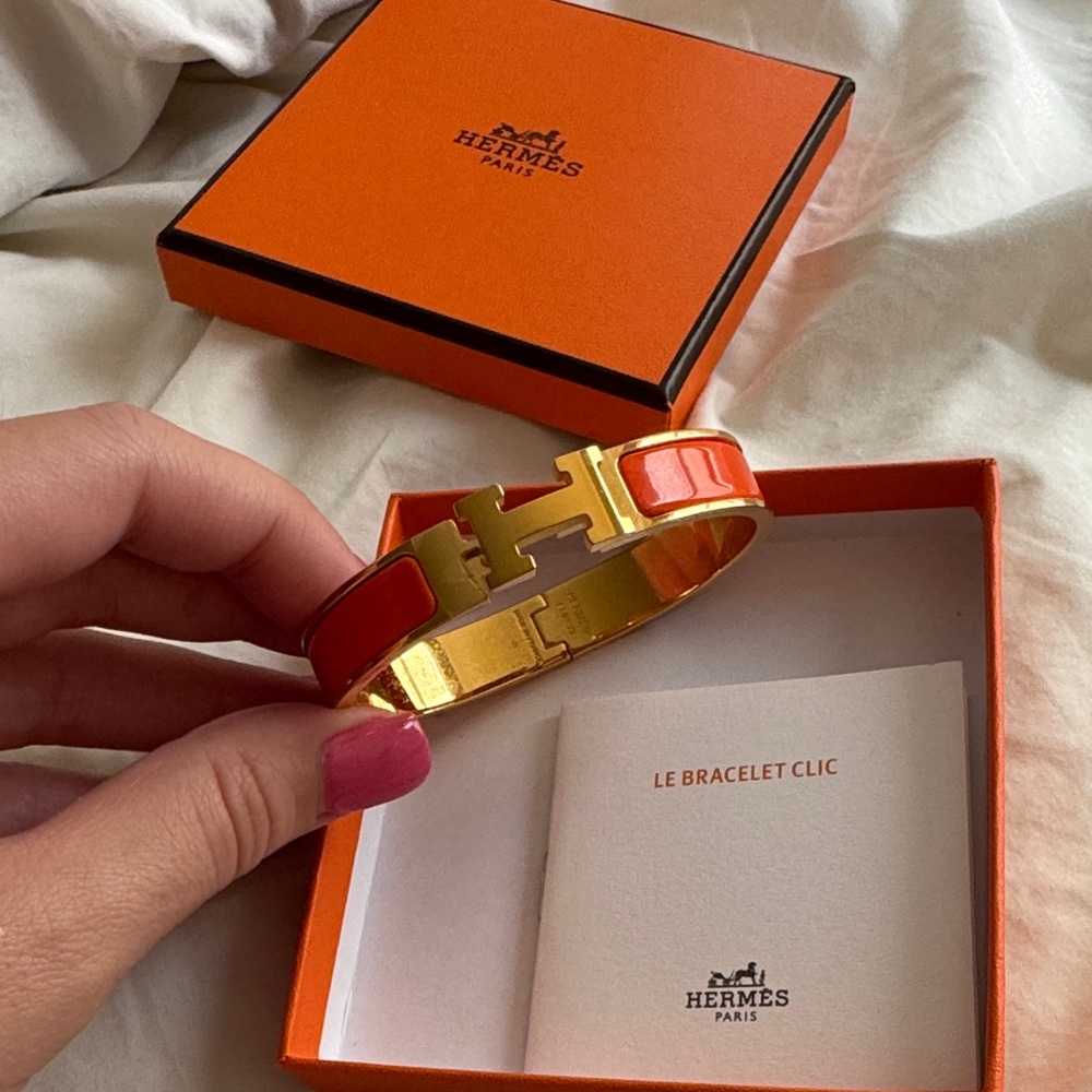 Hermès Gold and Orange Clic Clac Bracelet